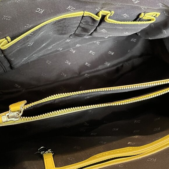 Kenneth Cole Yellow Leather & Canvas Tote - Vintage - Picture 13 of 13
